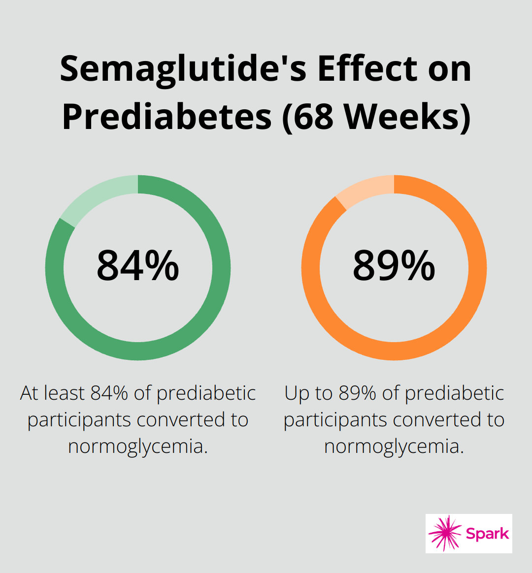 Chart showing 84% to 89% of participants with prediabetes converted to normoglycemia after 68 weeks of semaglutide treatment - weight loss medication news