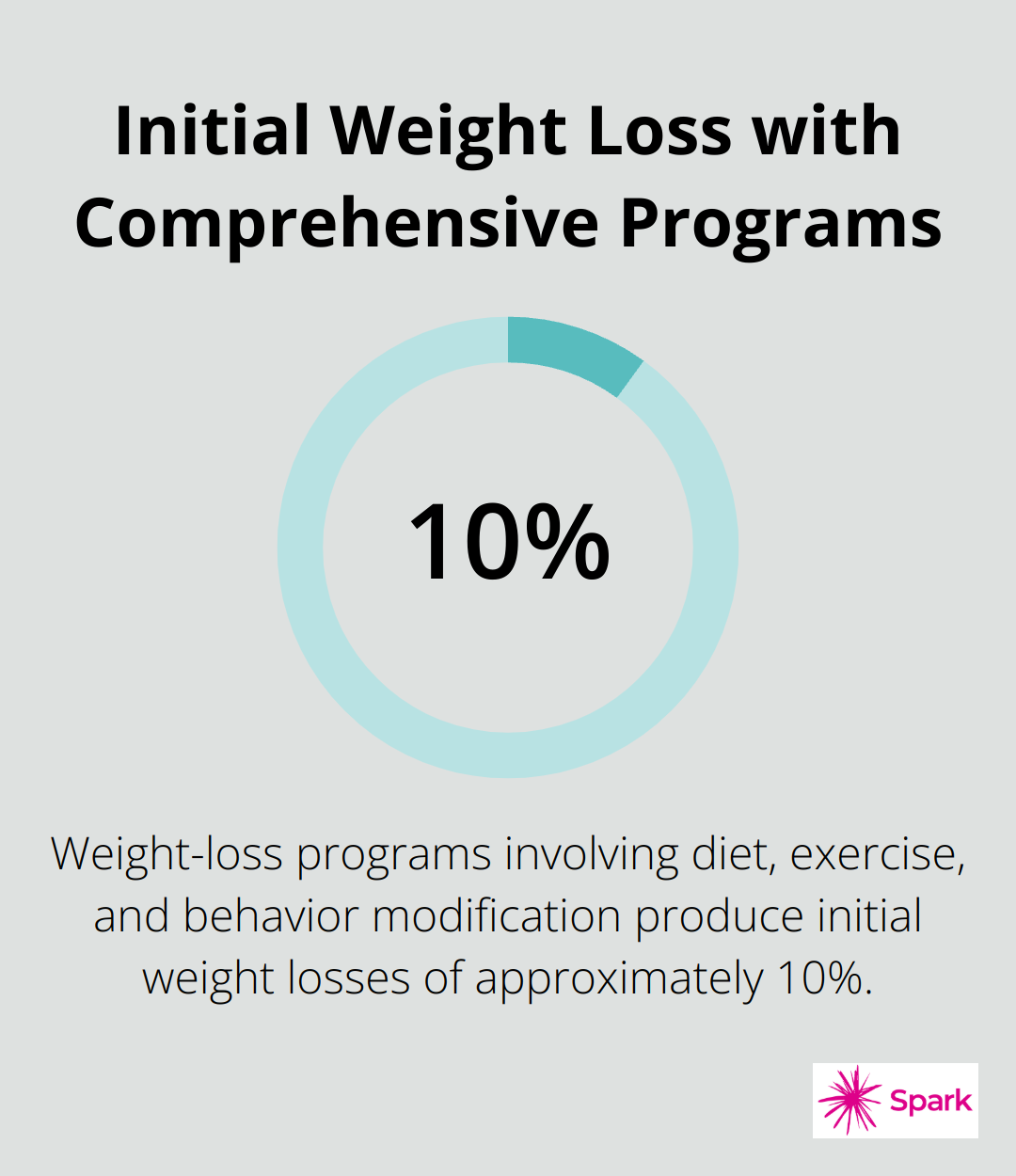 Pie chart showing 10% initial weight loss achieved through comprehensive weight-loss programs - weight reduction therapy